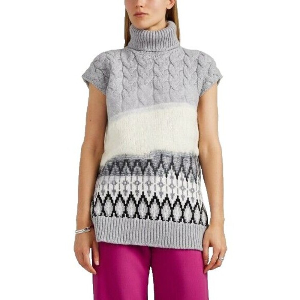 Prabal Gurung Sweater Small Women Black Gray Ivory Wool Turtleneck Tunic S-less